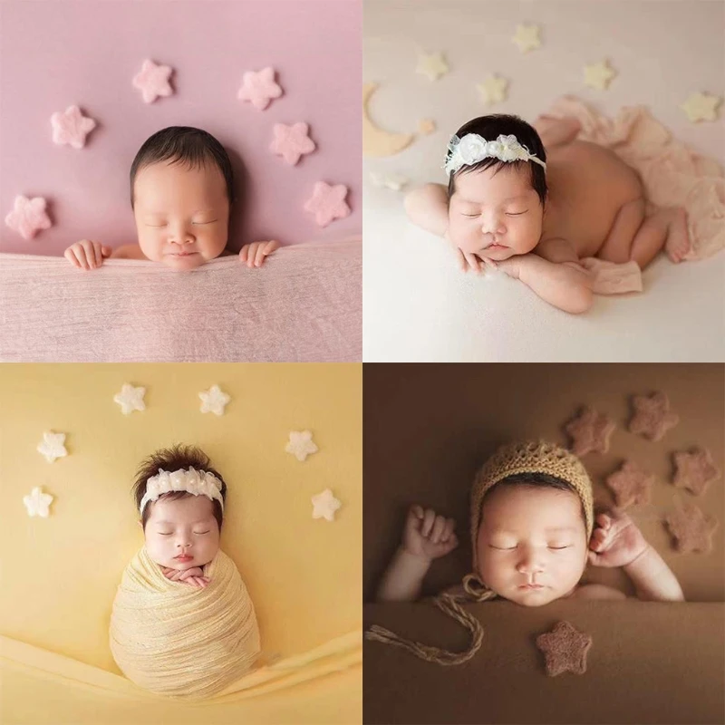 

5Pcs Handmade Baby Wool Felt Stars Decorations Infant Photo Shooting Accessories Newborn Photography Props