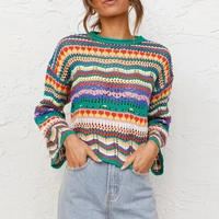 y2k women sweaters knitted o neck long sleeve 2021 fall winter patchwork hollow out panelled pullovers female loose fashion tops