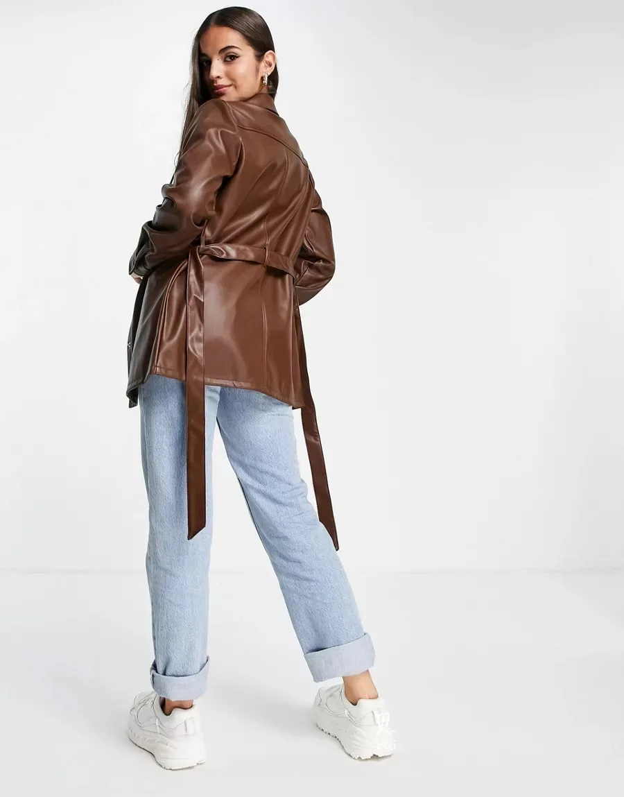 MOLAN Za Woman Leather Jacket PU Coat Fashion New High Street Camel With Belt Outwear Female Vintage Chic Jacket Coat
