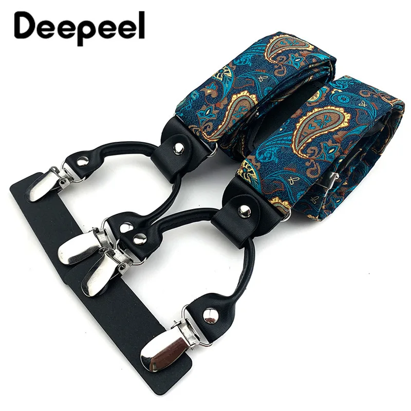 

Мужские Эластичные подтяжки Deepeel 3,8*120 см, Y-образные, с 6 зажимами, модный Регулируемый Мужской Бандаж с принтом, широкие подтяжки для брюк