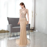 crystal evening dress with wrap glitter sequins beads mermaid sleeveless tulle prom gowns elegant robe de mari%c3%a9e in stock