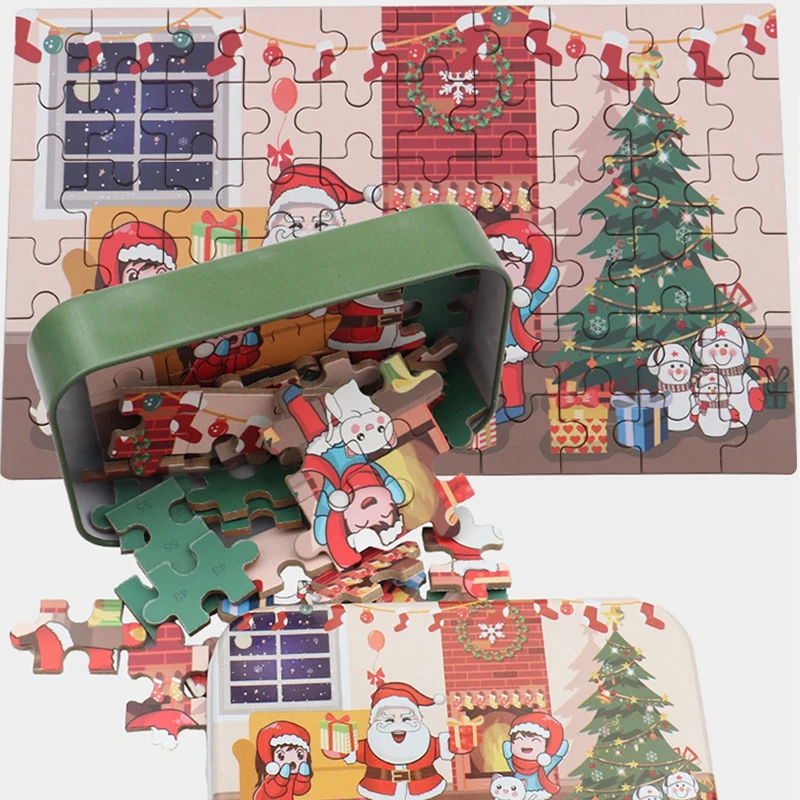 

Merry Christmas Gift Baby Puzzle 3d Toys Iron Box Cards Cartoon Children's Toys Montessori Early Educational Game New Year Gifts