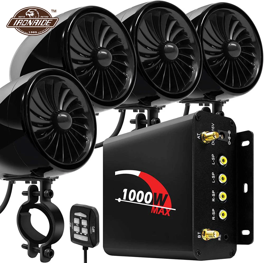 

4 Pack Motorcycle Bluetooth Audio Amplifier Speaker Waterproof Motocross Stereo Player USB AUX Wired Control Motorcycle Speaker