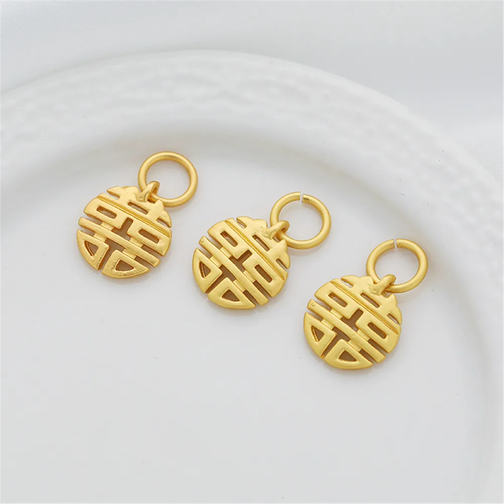 

18K Bag Gold matte concave convex 11mm double happiness Tag Bracelet Necklace DIY jewelry accessories pendant