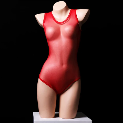 Комбинезон женский прозрачный с высоким вырезом, пикантный однотонный облегающий сетчатый эротический комбинезон с вырезом на спине, эластичная Клубная одежда
