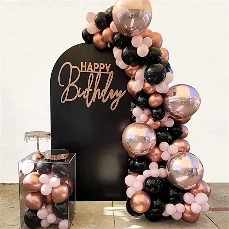 

117pcs Rose Gold Black Balloons Garland Arch Kit Metal Foil Party Backdrop for 30th Birthday Decor Decorations Wedding Baby Show