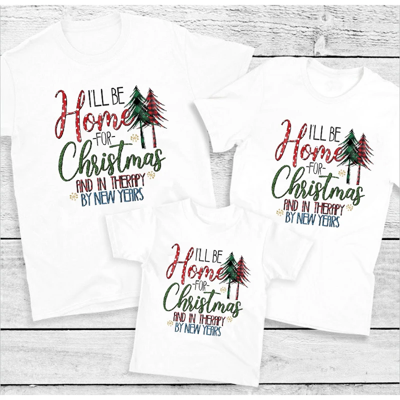 

Lovely Family Matching Outfits Graphic Christmas T Shirt Men Women Kids Xmas Party Clothes White Top Set