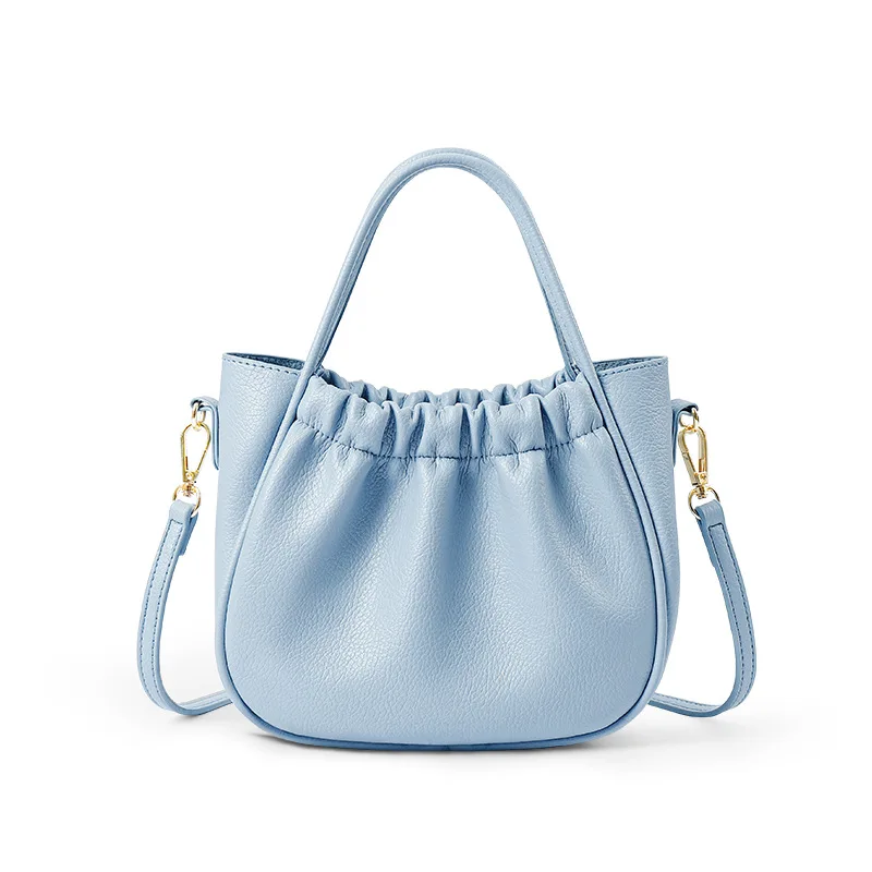 

2022 Fresh Blue Women Single Shoulder Bags Korean Designer Casual Ladies Crossbody Bag Cute Sweet Wrinkled Handbags and Purse