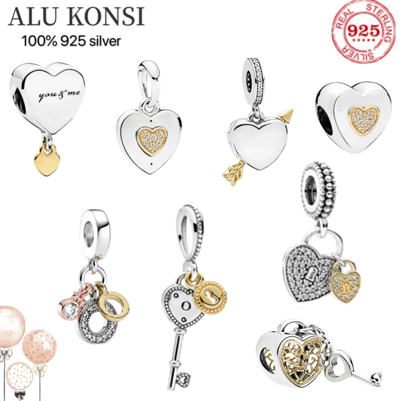 

New Original lock to heart angel wings pendant Bead fit Pan charms 100% 925 silver beads Bracelet for women DIY fashion jewelry