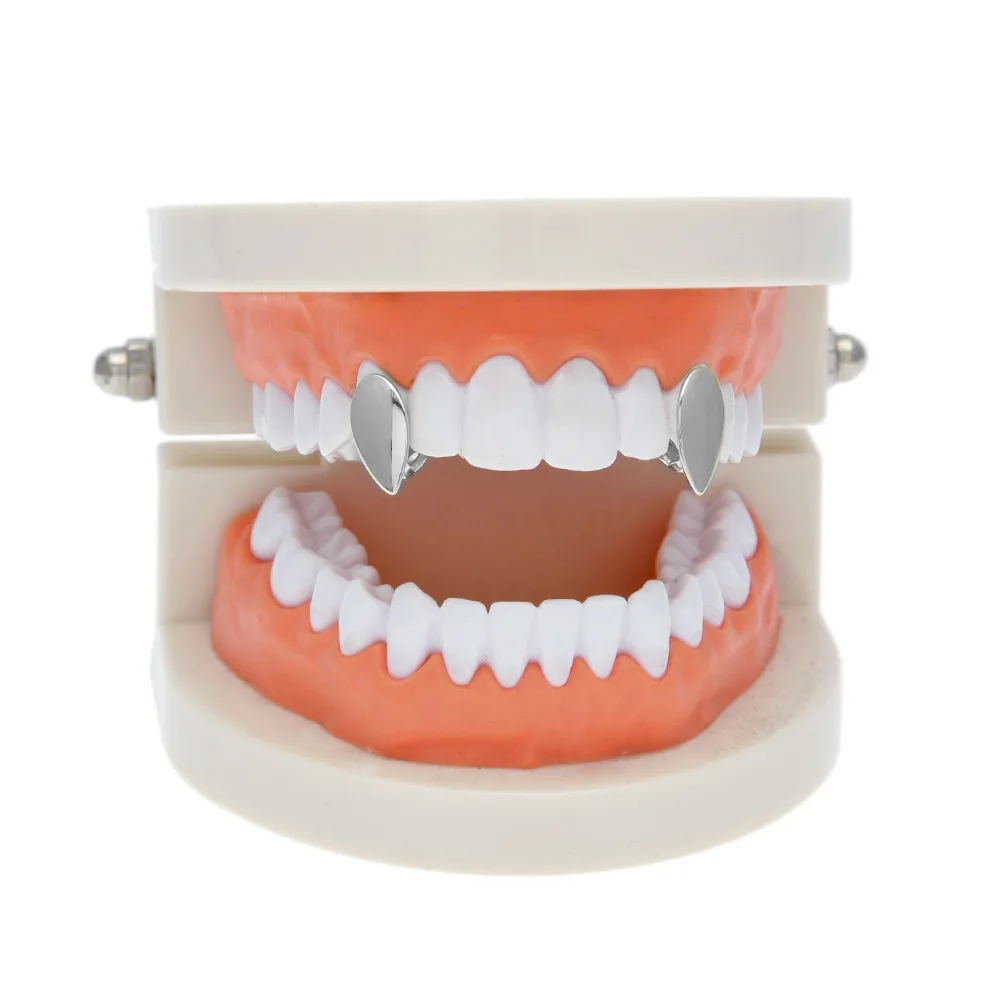 Фото 2 шт. Bling Bling Teeth Grillz Top & Bootom Dental Mouth Punk Teeth Caps Косплей Вечеринка Зуб Репер Хип-Хоп Ювелирные Изделия TG028 №2