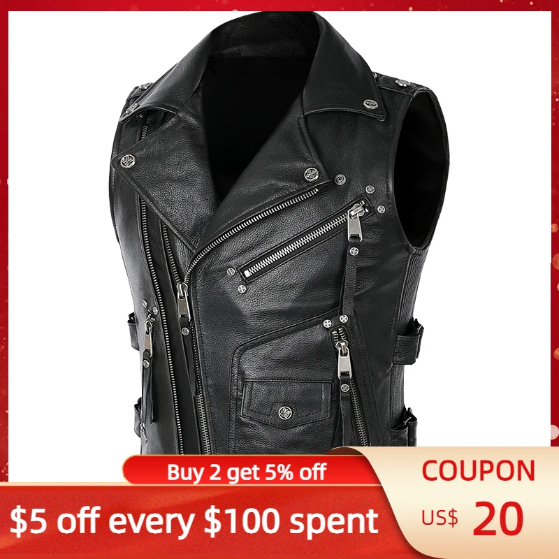 

2022 черный мужской Байкерский кожаный жилет в американском стиле, Женский XXXXL весенний облегающий короткий мотоциклетный жилет из натуральн...