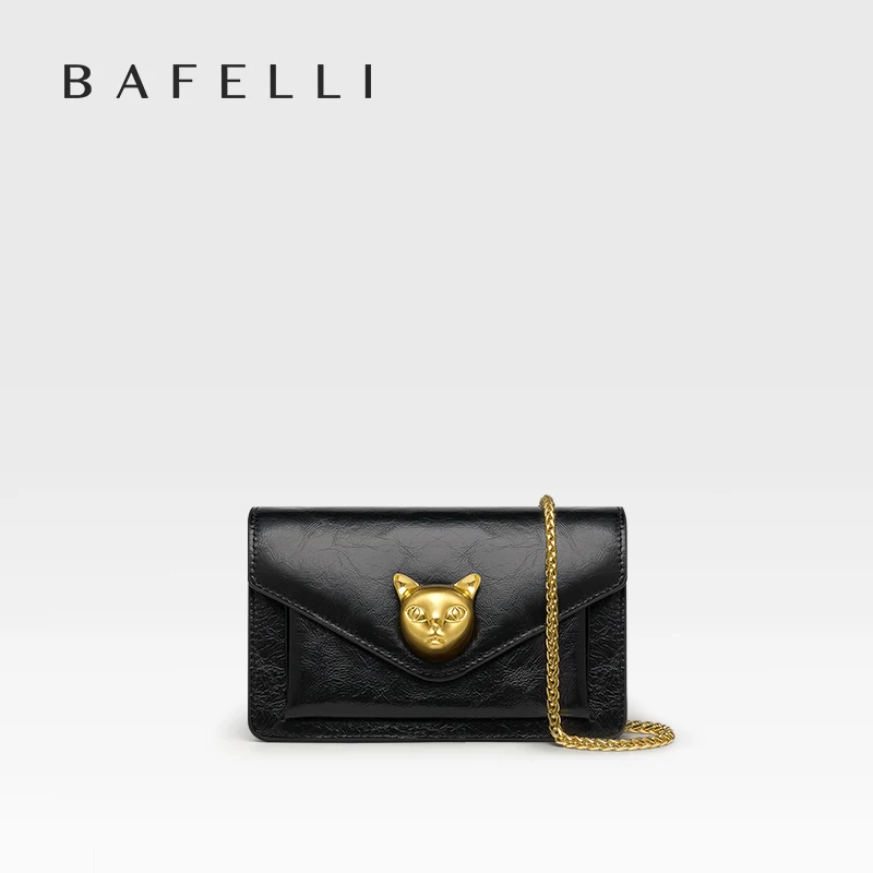 BAFELLI WOMEN'S HANDBAG 2023 NEW STYLE CAT BLACK FASHION STYLISH SHOULDER CHAIN LUXURY LEATHER CROSSBODY FEMALE BAG MINI