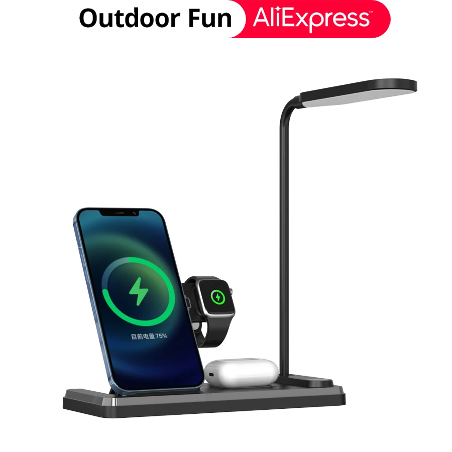 led desk lamp with wireless charger dimmable table lamp for iphone 12 13pro airpods mobile phone charging holder fast charging free global shipping