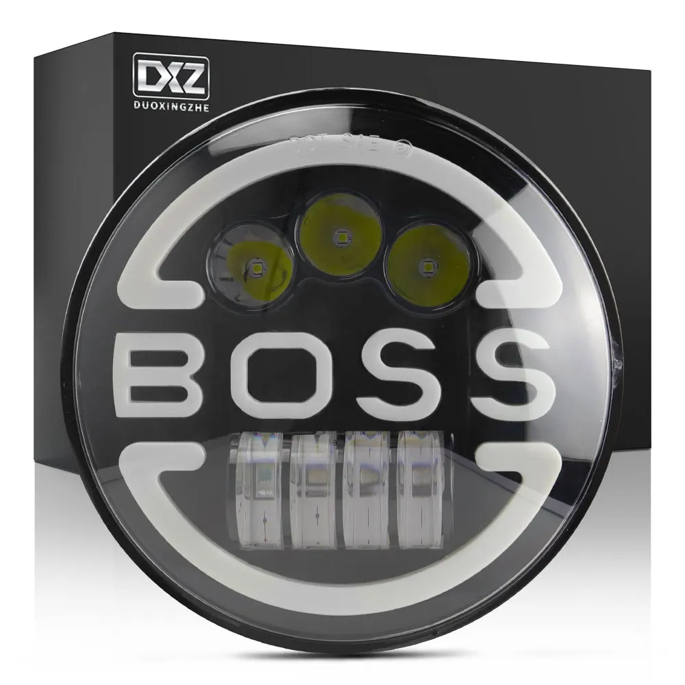 Передняя фара DXZ, 7 дюймов, H4, дальний/ближний свет, светодиодные ходовые огни Boss Angel Eyes, 12 В, 24 В, для Jeep Wrangler Lada, 4x4, нива, внедорожник Hummer