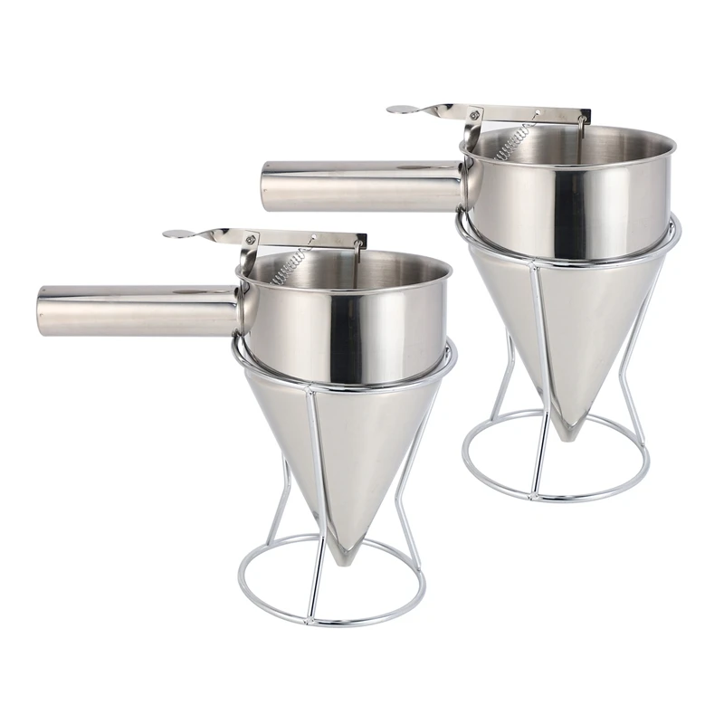 

2X Stainless Steel Piston Funnel With Support For Sauce Cream Dosing Funnel For Sauce