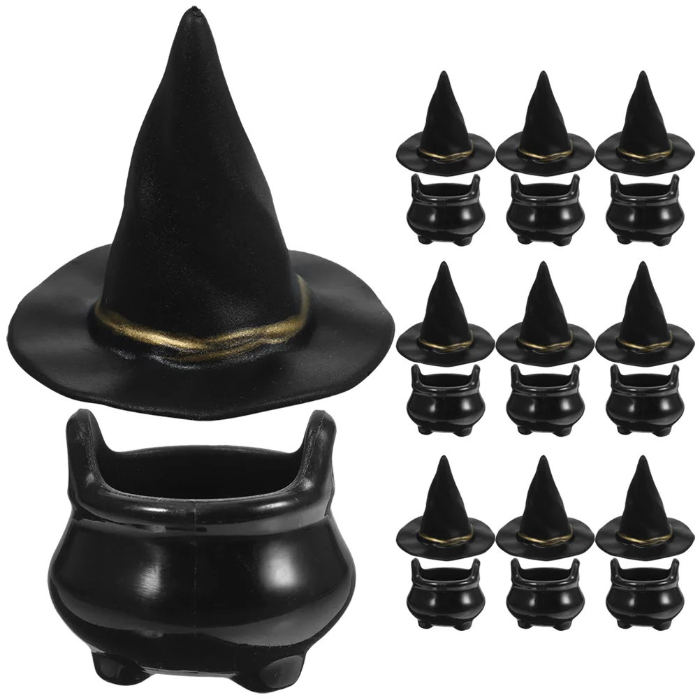 

10 Sets Miniature Halloween Cauldron Witch Hats Ornaments Micro Landscape Decoration Witch's