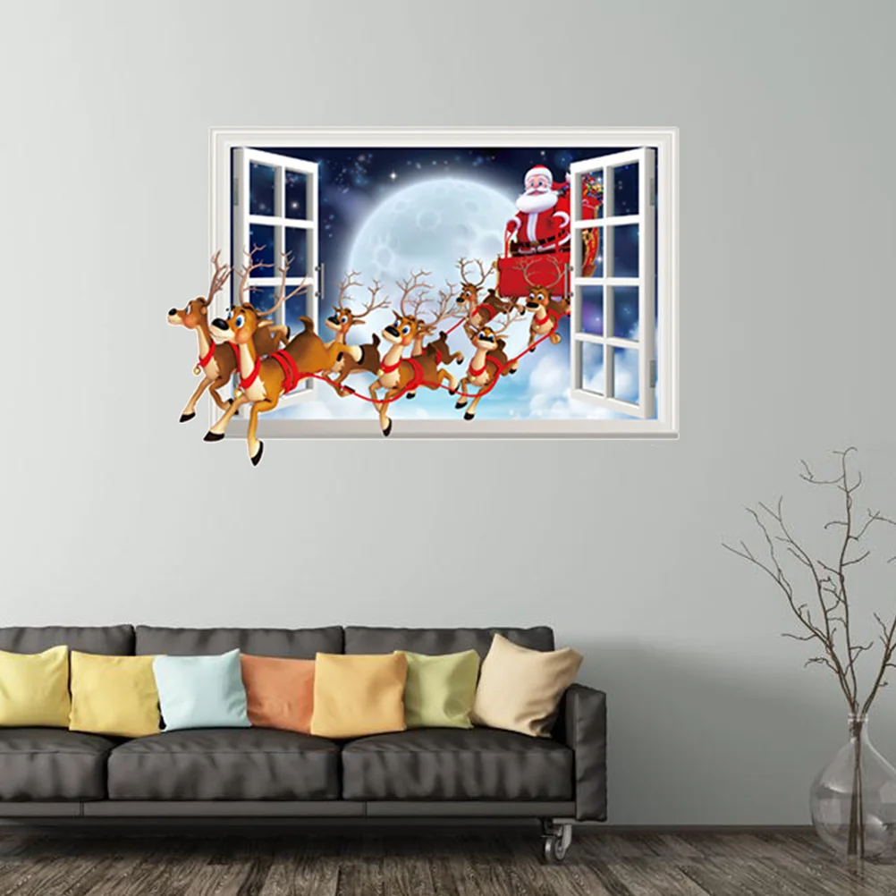 

1PC Christmas Decals Santa Peel and Stick Removable Waterproof Stickers FOR New Year Home Window Store Xmas Decor Office
