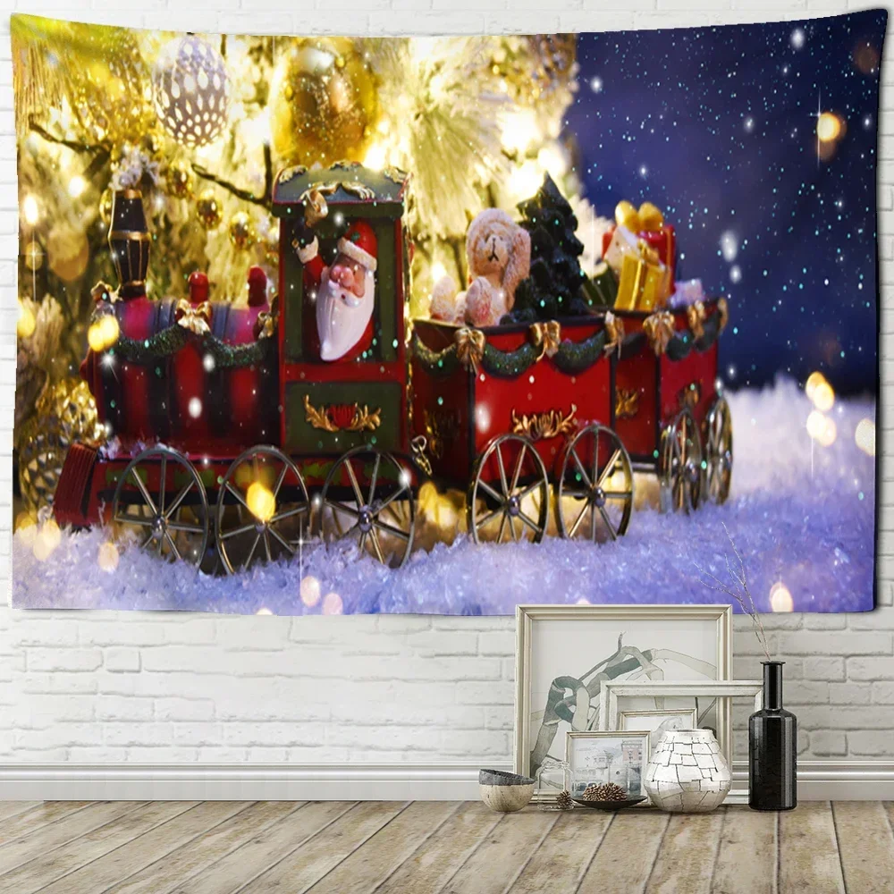 Милый гобелен с принтом лося и животных Рождественская снежная сцена