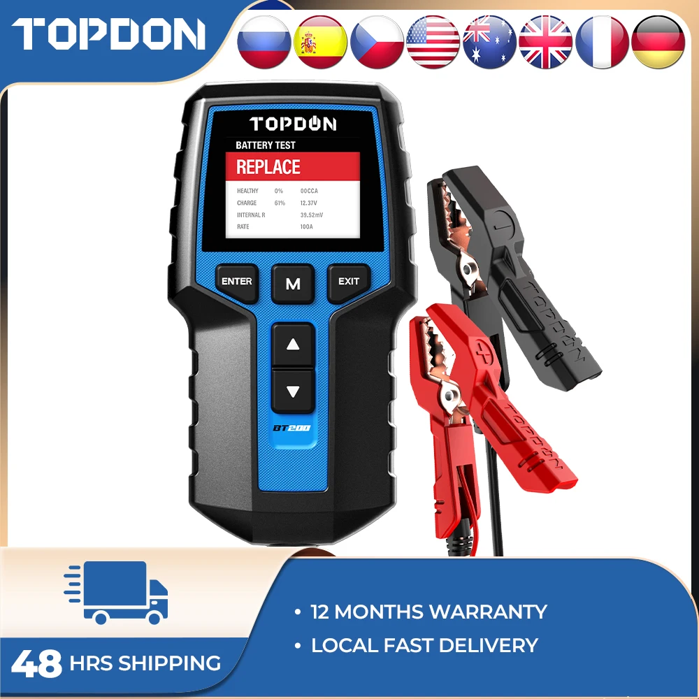 

TOPDON BT200 12 В тестер автомобильного аккумулятора цифровой автомобильный диагностический тестер аккумулятора анализатор автомобильный сканер зарядки инструмент
