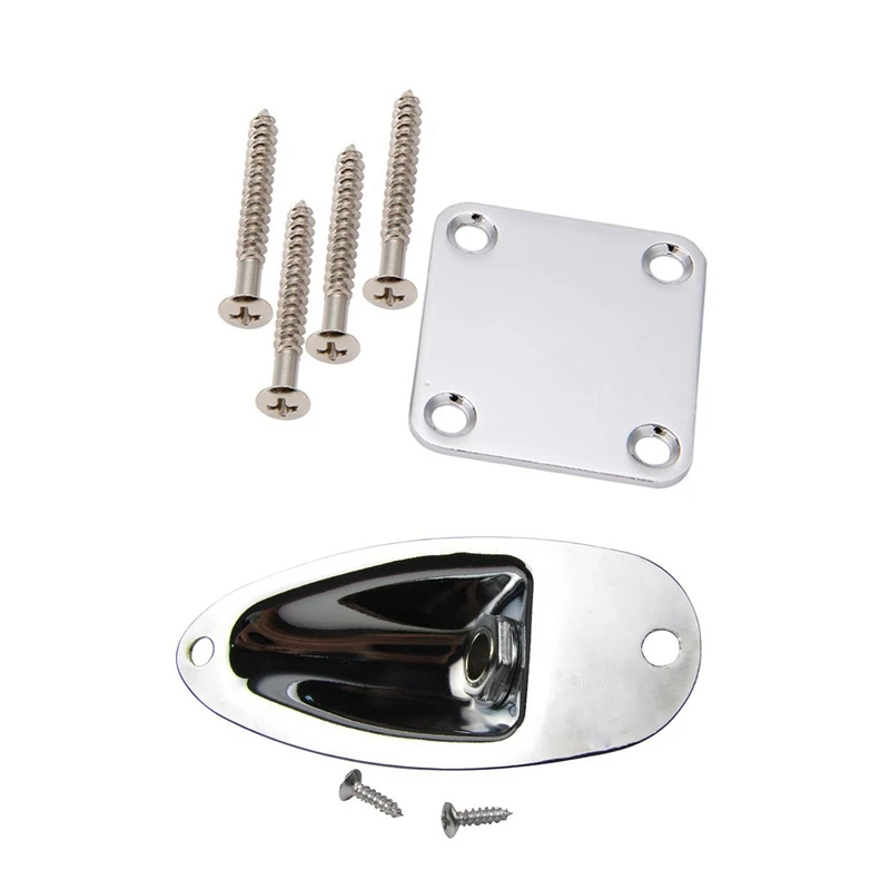 

1 Set Electric Guitar Neck Plate With Screws,Chrome & 1Pcs Guitar Jack 1/4 Inch Input Output Jack Plate Socket 6.35Mm