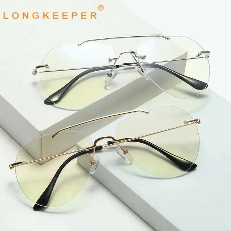 

Long Keeper Double Bridges Rimless Anti Blue Light Glasses Computer for Men Women Pilot Vision Care Ray Filter Eyeglasses Frames