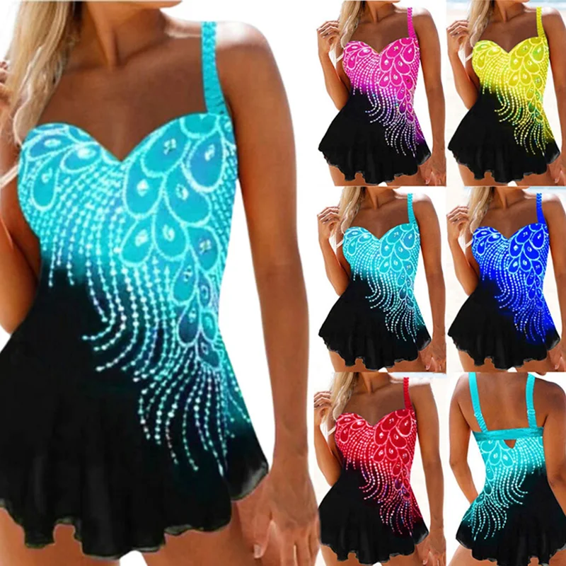 

Women's Swimwear New Elegant Peacock Print House With Ruffles Slim Fit Fashion High Waist One Piece Summer Beach Sexy Swimsuit