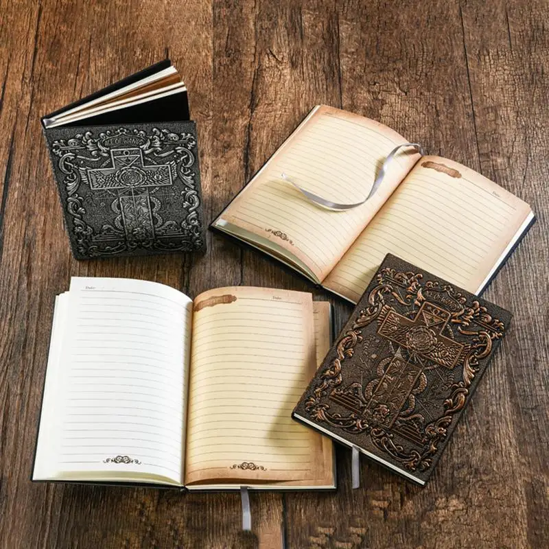 

2023 Kids Journal Record Notebook Vintage 3D Carved Notepad With 3 Different Colors PU Writing Embossed Writing Notebook Gift