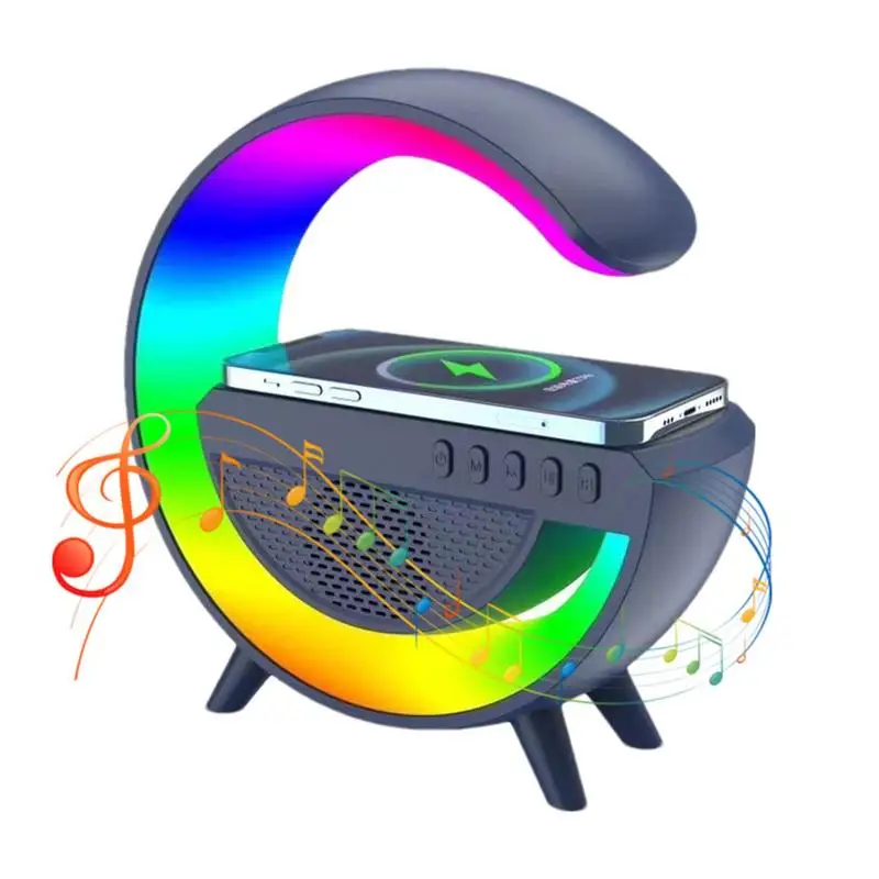 

Multifunctional Wireless Charger Stand Alarm Clock Speaker Rgb Light With Six Light Mods Fast Charging Station Decoration