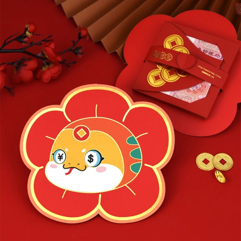 Складные красные конверты 2025 года счастливая змея карманы китайский Новый год
