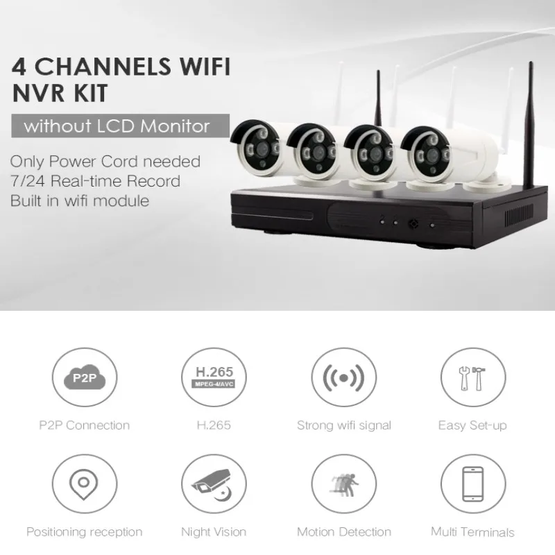 4CH Беспроводной WIFI NVR Система Комплект камеры безопасности 960P/1080P 1.3МП 2МП HD Видео влагозащита наружных камер CCTV IP.