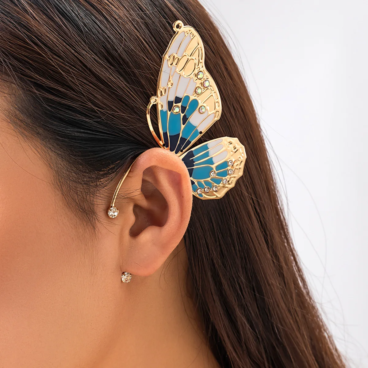 

Butterfly Elf Earless Ear Clip Vintage Beautiful Rhinestone Wings Fashion Earbone Clip For Women's Birthday Gift