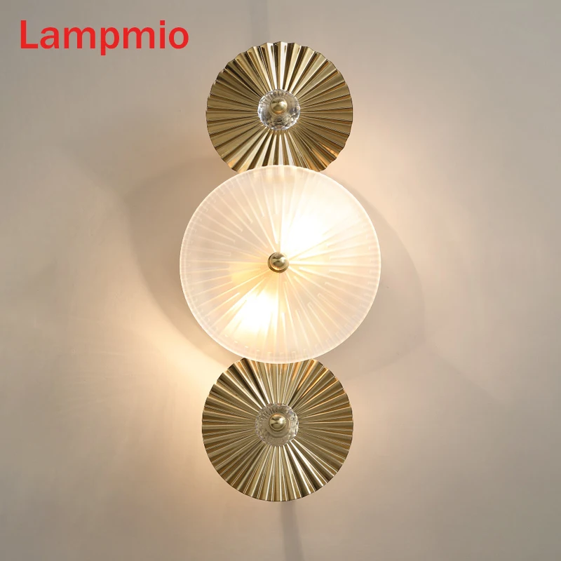 Lampmio Copper E14 Wall Lamp Luxury Modern Simple Living Room Background Wall Bedroom Bedside Corridor Led Wall Sconce 200 440MM