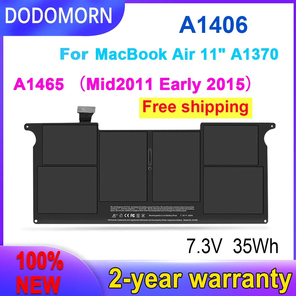 

DODOMORN 100% New A1406 7.3V 35Wh Laptop Battery For Macbook Air 11 inch A1465 2011,A1465 Mid 2012 2013/Early 2014 2015 Version