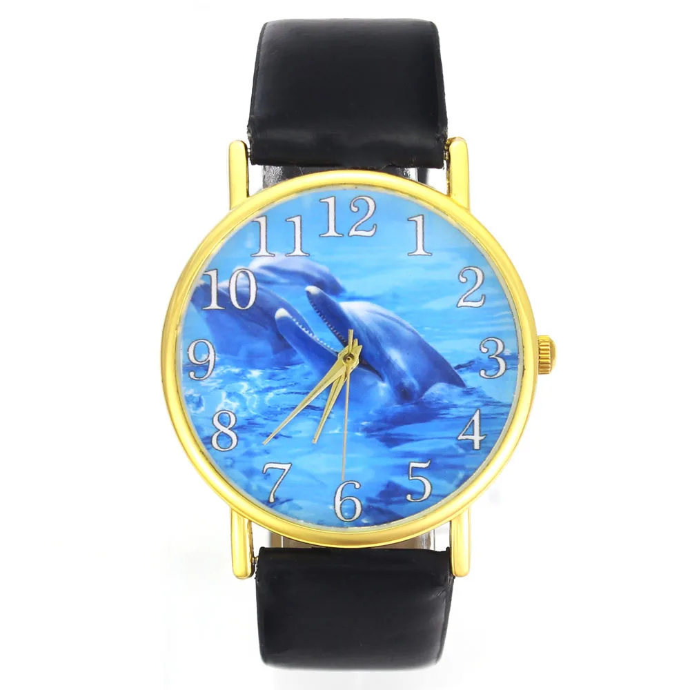 Модные Аналоговые кварцевые часы для мужчин и женщин с дельфином Аквариумом