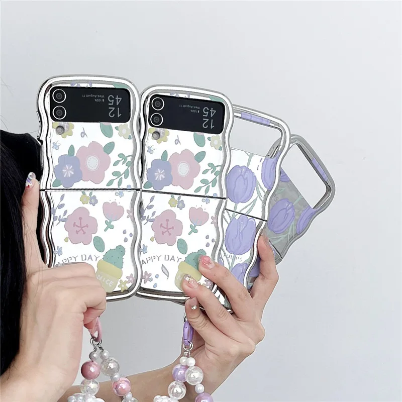 

Flower Electroplated Phone Case for Samsung Galaxy Z Flip 5 4 3 Protective Back Cover for ZFlip3 ZFlip4 ZFlip5 Case Shell