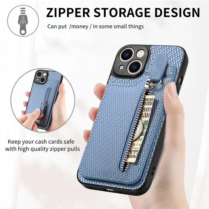 

Deluxe carbon fiber cover For OPPO A96 92 77 57 53 33 32 17 16 15 12 K10X Find X5 5G zipper holder cell phone bag