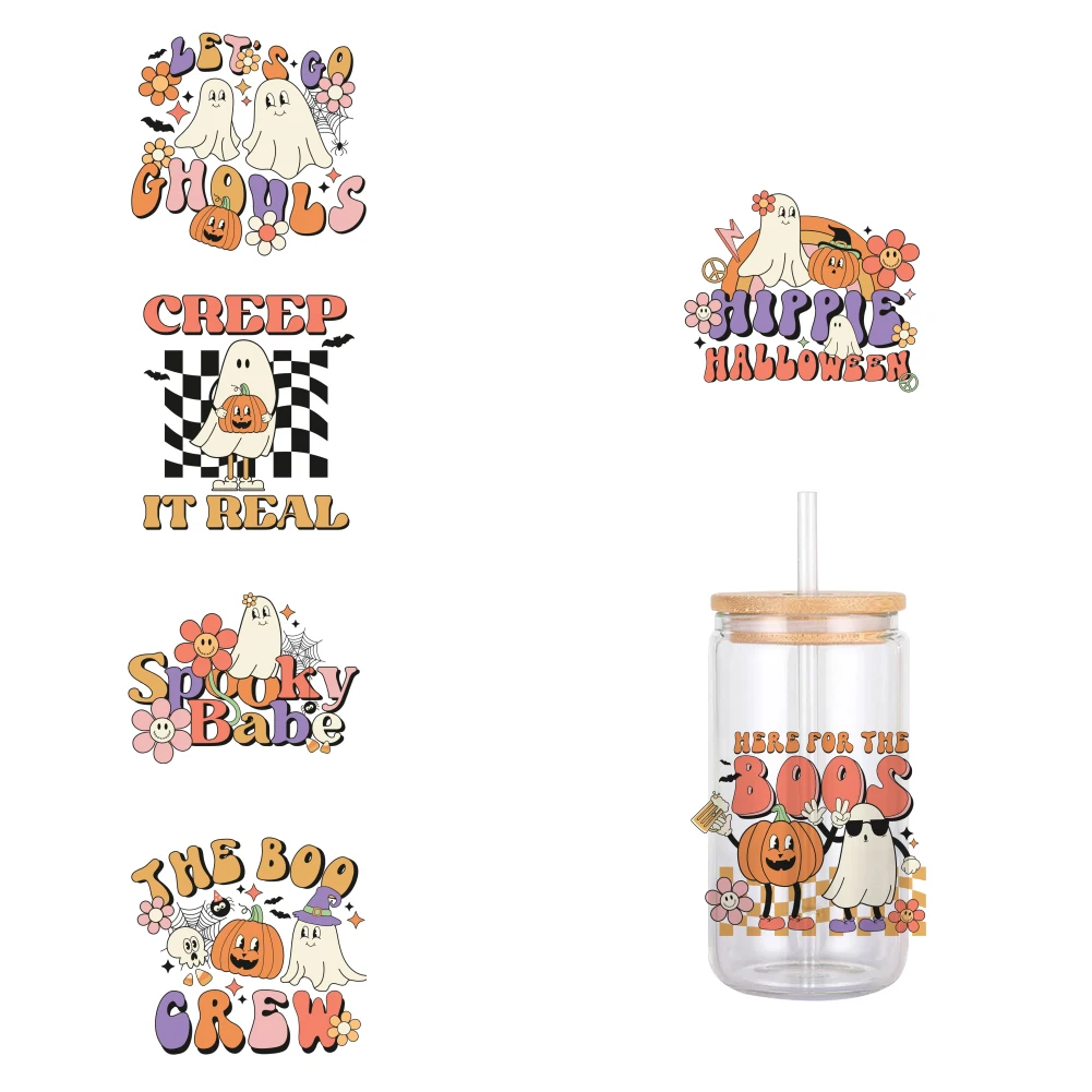 11x12 см Рисунок Счастливого Хэллоуина V DTF переводная наклейка водонепроницаемые