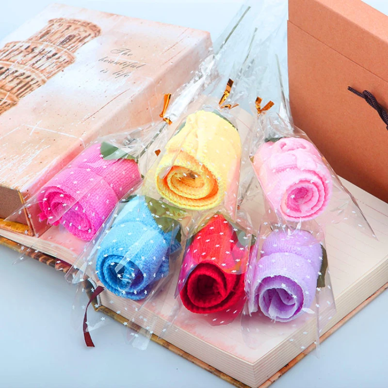 

10pc Rose Flower Towel Wedding Souvenirs For Guests Children's Birthday Gift Valentines Day Wedding Favors Party Gift
