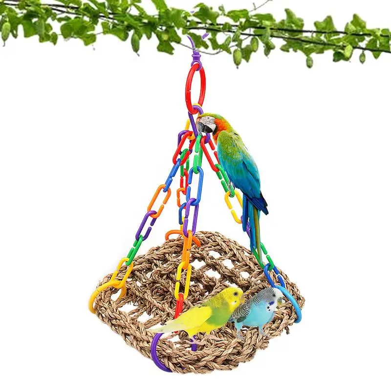 

Bird Seagrass Mat Parrot Hammock Swing Bite Resistant Pet Bird Swing With Colored Chain Fixed Buckle For Pet Bird Safety