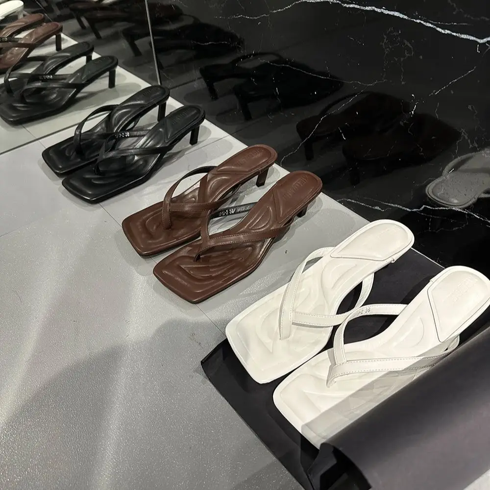 

Sexy Women Slippers Clip Toe Summer Outside Slides Thin High Heels Black Brown White Casual Party Pumps Stiletto Dress Shoes