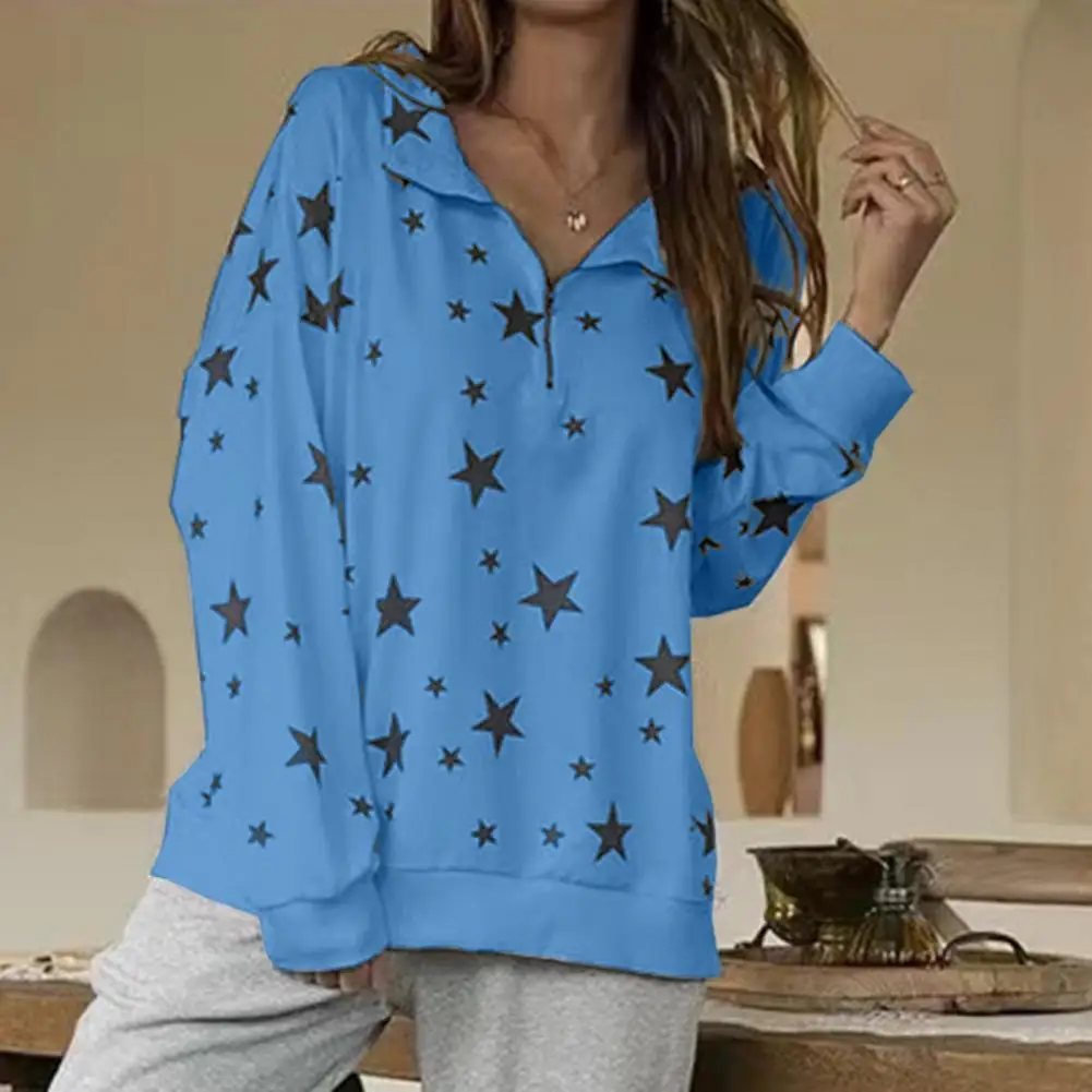 

Fabulous Autumn Tops Soft Comfortable Blouse Lapel Star Print Autumn Sweatshirt