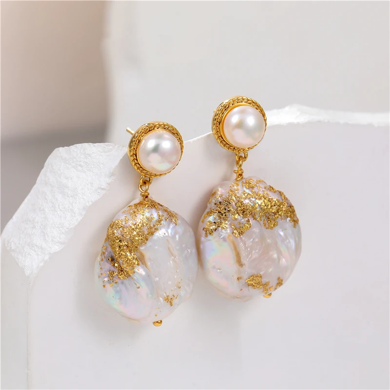 European Trend New Copper Metal Luxury Freshwater Pearl Pendant Earrings French Retro Court Style Senior Girl Jewelry Gifts