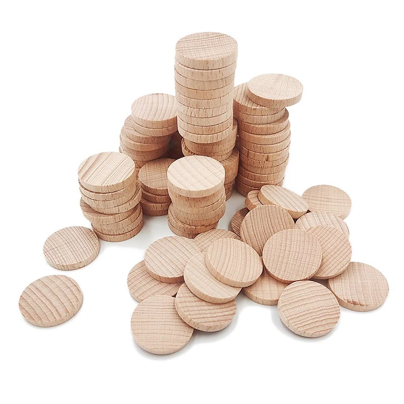 

50pcs 10-30mm Wooden Circles Round Discs, Unfinished Wood Disks Craft Ornaments Coins Slices Tag for Crafts DIY Arts