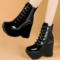 high top platform pumps shoes women genuine leather wedges high heel ankle boots female winter warm square toe fashion sneakers