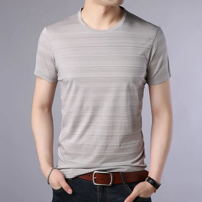 Мужская приталенная футболка из мерсеризованного хлопка с коротким рукавом и