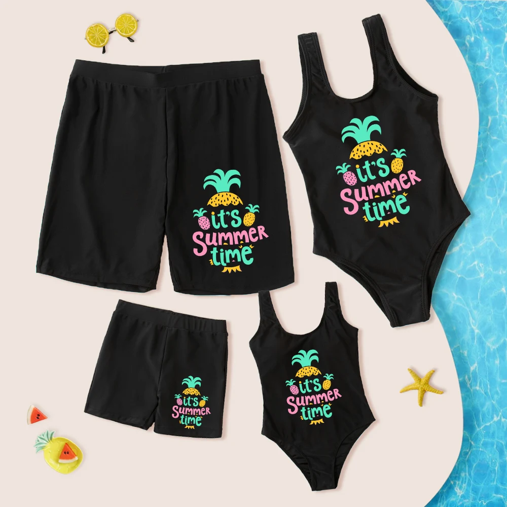 

Семейный комплект одежды для матери и дочери, Цельный купальник, пляжные шорты для Отца и Сына, купальные костюмы-бикини для мамы и девочки