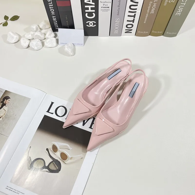 Lacquer Leather Buckle Women's Sandals New Slim Heel Sandals Women's Summer Fashion Designer's One Line Buckle High Heels Women