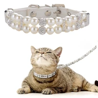 dog cat imitated pearl collars leash set pearl rhinestone collar and 4 ft stainless steel wire pearl collar traction collar