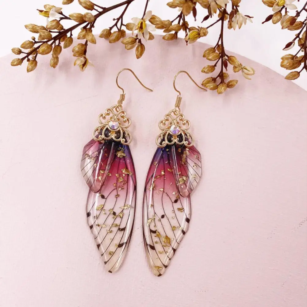 

Earrings Cicada S925 Sterling Silver Fairy Rainbow Insect Resin Drop Wing Gradient Simulation Dangle Glitter G5r8