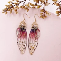 earrings cicada s925 sterling silver fairy rainbow insect resin drop wing gradient simulation dangle glitter g5r8